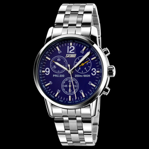 Montre chronographe à quartz pour homme SKMEI, bracelet en acier inoxydable argenté, cadran blanc, montre chronographe multifonction, montre à quartz analogique - Product Image 2