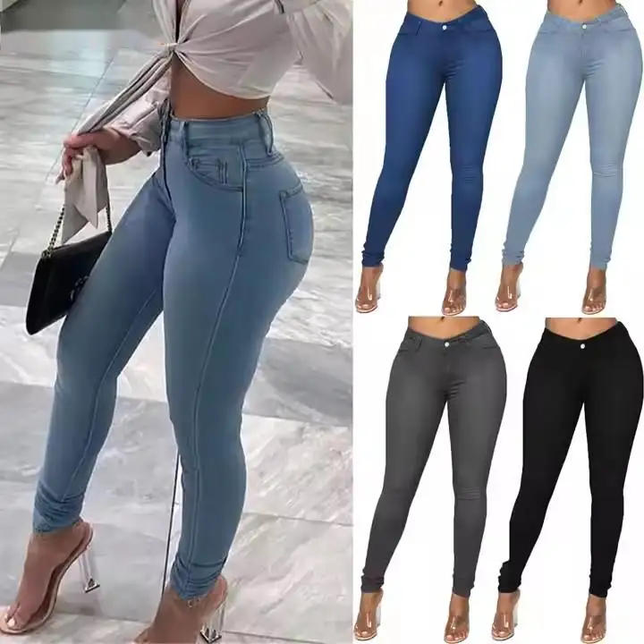 S-3XL Calça jeans feminina de cintura média, calça jeans retrô lavada, elástica e slim, ideal para mulheres, venda imperdível