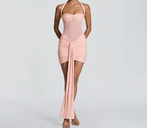 Viviblook D26DS054 Vestidos de Verano para Mujer, Nuevo Vestido Mini de Fiesta con Cuello Halter, Diseño Casual de Color Sólido con Malla y Lazos - Product Image 2