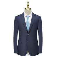 Costume d'affaires bleu marine pour homme, croisé, avec veste et pantalon, pour adultes, en polyester/rayonne, semi-entoilé HK2022-1