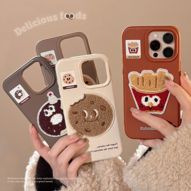 French Fries Cute Plush Cookies Silicone Mobile Phone Case Shell for iPhone 16 15 14 13 Pro Max Fluffy Shockproof Tpu Back Cover
