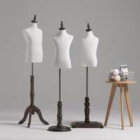 Mannequin enfant torse supérieur avec base en bois vintage pour magasin de vêtements, présentoir de vitrine fille garçon