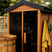 Sauna extérieur en bois massif, bain froid en bois, douche extérieure, ensemble complet SPA de jardin, entrée en verre, style jardin extérieur