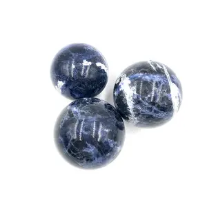 ขายส่งธรรมชาติสีฟ้า-เส้นเลือดหินทรงกลมขัด Sodalite ตกแต่งลูก