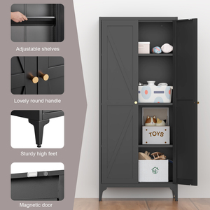 Ready Stock in USA Free Shipping [Metal Adjustable] 2 Doors Metal Storage Cabinet Kitchen Pantry Cabinet Support <b>Dropshipping</b> - Product Image 3