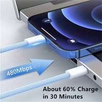 Câble de charge rapide de type C à type C 1M 3A PD 60W 30W 27W, câble de données 480 Mbps, vente en gros d'usine, câble tressé en nylon, charge rapide