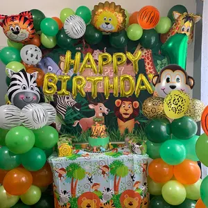 Balon Lateks Cetak Hewan 12 Inci, Latar Belakang Pengaturan Hutan Tema Pesta Kartun Balon Film Aluminium