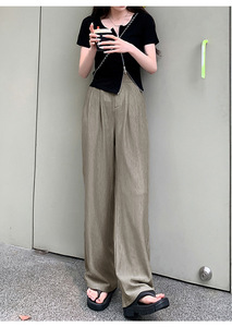 <strong>Women</strong> Casual Pants Office Lady Long <strong>Trousers</strong> Autumn Solid Colors Loose <strong>Elastic</strong> <strong>Waist</strong> Pant Female Straight Wide Leg Pants - Product Image 6