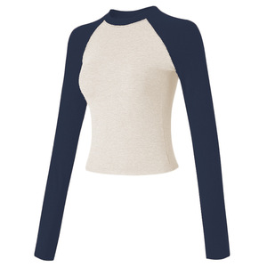 Top aderenti bicolore da donna a girocollo stile privato personalizzato <span class=keywords><strong>manica</strong></span> Raglan due toni per ragazze magliette Slim Fit - Product Image 5