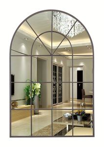 Miroir mural en forme d'arche de fenêtre, grand miroir de corps entier encadré de métal noir, vente en gros - Product Image 3