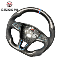 Volant sport de course en fibre de carbone véritable avec LED et poignée en cuir, 4 branches, compatible Ranger, pour Kuga