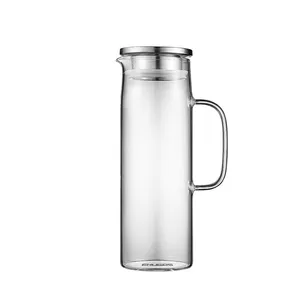 Thickened Large Capacity High Borosilicate Glass Cold Water Jug Household Juice Zapper Stainless Steel Lid Glass Cooler
