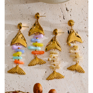 JINYOU 6011 <span class=keywords><strong>Pendientes</strong></span> de Acero Inoxidable Estilo Bohemio con Cuentas de Resina Coloridas y Diseño de Espina de Pescado - Product Image 4