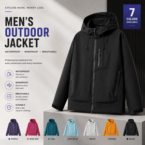 Veste de travail extérieure personnalisée, imperméable, coupe-vent, avec poches zippées et capuche, pour uniforme de personnel, voyages et promotion - Product Image 1