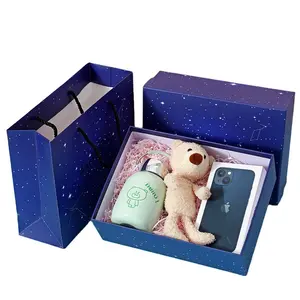 Recycle Cardboard Lid And Bottom Box Packaging With Raffia Luxury Gift Boxes For Present High Quality Kid Gift Box