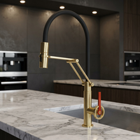 Robinet de cuisine moderne en acier inoxydable 304 pour hôtel, avec bras mécanique, double flexibilité, trois-en-un, sortie d'eau purifiée, eau froide et chaude, extractible