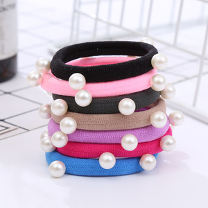 Élastiques à cheveux en nylon avec perles pour femmes, attaches pour queue de cheval, cordes élastiques en caoutchouc - Product Image 2