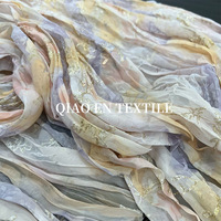 Tissu en Chiffon Texturé à Effet Dégradé, Broderie Fil d'Or Branches et Feuilles, Matière Semi-Transparente Fluide, Style Hanfu
