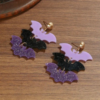 Boucles d'oreilles pendantes gothiques tendance pour Halloween, 3 couches, en acrylique, motif chauve-souris, scintillantes, multicolores, violet et noir, pour femme, bijoux de fête, cadeaux