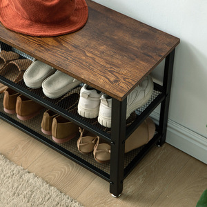 Scaffale da banco in <span class=keywords><strong>legno</strong></span> <span class=keywords><strong>con</strong></span> struttura in metallo scaffale per scarpe industriale moderno a 2 livelli economico <span class=keywords><strong>con</strong></span> sedile - Product Image 4