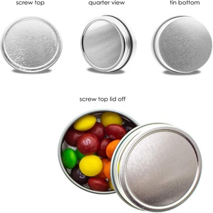 Круглые серебряные глянцевые косметические баночки из жести объемом 1 унция с неглубоким дном и завинчивающимися крышками для сувениров и подарков - Product Image 3