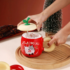 Tazza in Ceramica Creativa ed Ecologica con Motivi Animali, Regalo di Natale o Compleanno per Ragazze, con Coperchio e Manico, Ideale per <span class=keywords><strong>Caffè</strong></span> - Product Image 3