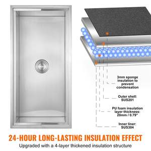 DB Wholesale Commercial 40.9 qt Glacière à glace en acier inoxydable 36 "L X 18" L X 14 "H Coffre à glace avec couvercle coulissant pour boissons - Product Image 3