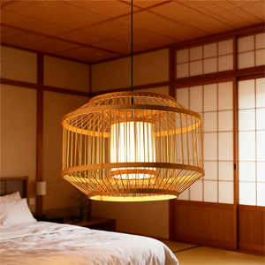 Lámpara colgante de bambú de alta calidad, pantalla de <span class=keywords><strong>ventilador</strong></span>, nuevo diseño, pantalla de ratán natural para cocina, comedor para el hogar - Product Image 1