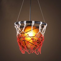 Lustre de style américain vintage, suspension en forme de ballon de basket, en fer et verre, créatif, pour restaurant, stade, magasin, maison à thème sportif