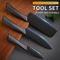 Offres Spéciales de couteaux de cuisine en acier inoxydable de haute qualité 3 pièces avec lame enduite de noir et poignée en plastique pour la coupe