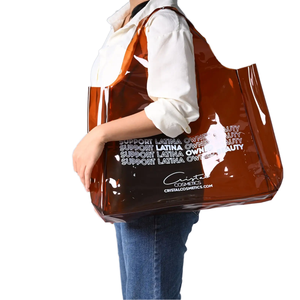 Sac fourre-tout en PVC transparent Yavuz Ambalaj avec logo personnalisé, motif lettres, petit format, coloris marron, menthe, jaune, vert, pour cadeaux et shopping, éco-responsable - Product Image 1