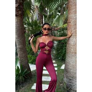 Mono de cintura alta color burdeos con detalle de ventana, ODM, informal, para gimnasio, talla XS, para verano - Product Image 5