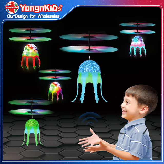 LED Jellyfish Flying Children Remote Control Toys Rechargeable Light up Drone Infrared Induction Remote Controller Helicopter