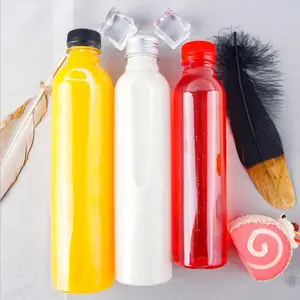 250ml 350ml 500ml 1000ml Transparent Round Plastic Bottle PET Beverage Bottle With Anti-theft Screw Cap For Juice