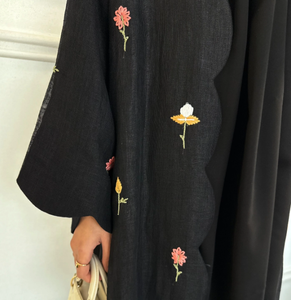 Abaya LEDUO Negra Transpirable de Poliéster de Doble Capa, Estilo Étnico, Corte Recto, Larga hasta el Suelo, Adornada con Flores Bordadas de Colores - Product Image 3