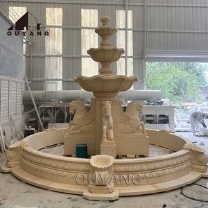 QUYANG grande decorazione <span class=keywords><strong>Villa</strong></span> all'aperto di lusso in pietra animale fontana di acqua in marmo bianco leone fontana - Product Image 5