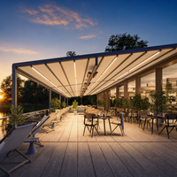 Auvent rétractable électrique direct, pergola en aluminium, barre lumineuse, protection contre la pluie, voile en PVC, télécommande, pare-soleil