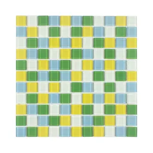 simple glazed ceramic tiles mixed white/Khaki/yellow/green glass mosaic tiles