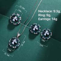 Conjunto de Joyería de Lujo con Perla Negra Tahitiana y Piedras Preciosas Variadas, Collar con Colgante Halo de Plata de Ley 925 con Circonitas, Pendientes y Anillo para Mujer