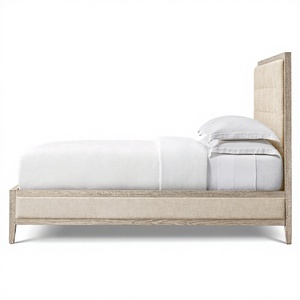 Lit en bois moderne avec tête de lit capitonnée à la main, style français contemporain, avec panneaux en bois et capitonnage en tissu, pour les détaillants de meubles - Product Image 5