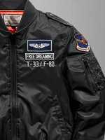 Dropshipping Veste de pilote décontractée en nylon brodé épais pour hommes-Col montant et fermeture à glissière pour les aventures en plein air