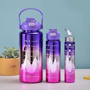 Botella de Agua Motivacional de 2L Libre de BPA con Marcador de Tiempo, Logotipo Personalizado, Juego de 3 Piezas para Camping - Product Image 2