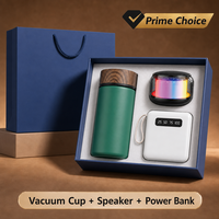 Ensemble cadeau promotionnel d'entreprise personnalisé : Tasse isotherme, enceinte Bluetooth et batterie externe avec logo