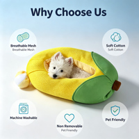 Nouveau lit pour animaux de compagnie en forme de maïs, en peluche écologique à thème de dessin animé, pour chats et chiens, lavable en machine, surface en maille respirante