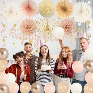 Décorations Bohèmes Beige Or Champagne pour Filles - 18ème <span class=keywords><strong>Anniversaire</strong></span> |   Ballon numéro 18, bannière, éventails en papier, pompons, <span class=keywords><strong>anniversaire</strong></span> 18 ans - Product Image 6