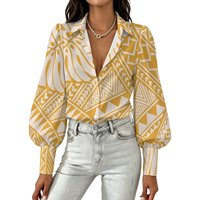Nouvelle Blouse Femme Vintage à Motif Floral Tribal Rouge et Noir, Motif Feuille de Plumeria, Col Revers, Manches Longues Bouffantes, Chemise Décontractée Boutonnée