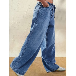 <span class=keywords><strong>Jean</strong></span> en denim de coton pour femme, taille mi-haute, coupe droite, 100% coton, bleu délavé, haute qualité - Product Image 3