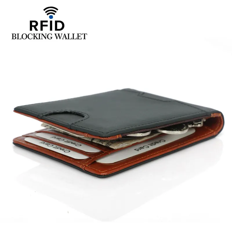 OEM custom money clip wallet rfid bifold slim card holder genuine leather wallet custom