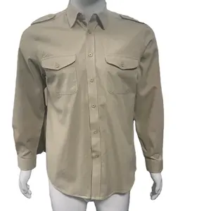 男式棉质卡其布长袖战术飞行员飞行员工作服衬衫
