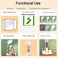 Lampe de table LED à design moderne, protectrice des yeux, avec ventilateur, calendrier, température et horloge